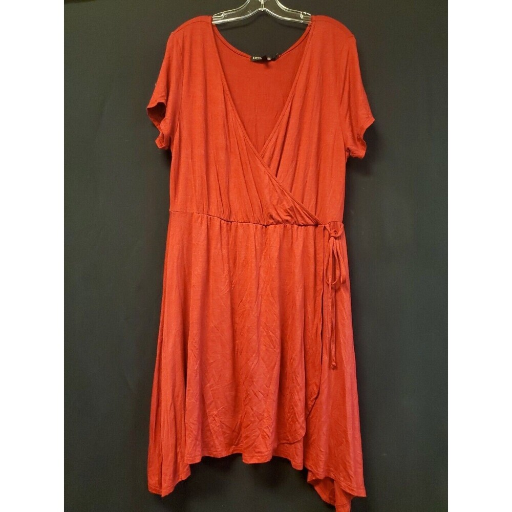 Living Doll Los Angeles Red Faux Wrap Stretchy Cotton Blend Short Dress SZ 1X